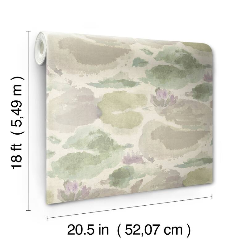 NuWallpaper Water Lily Lavender and Green Peel and Stick Wallpaper