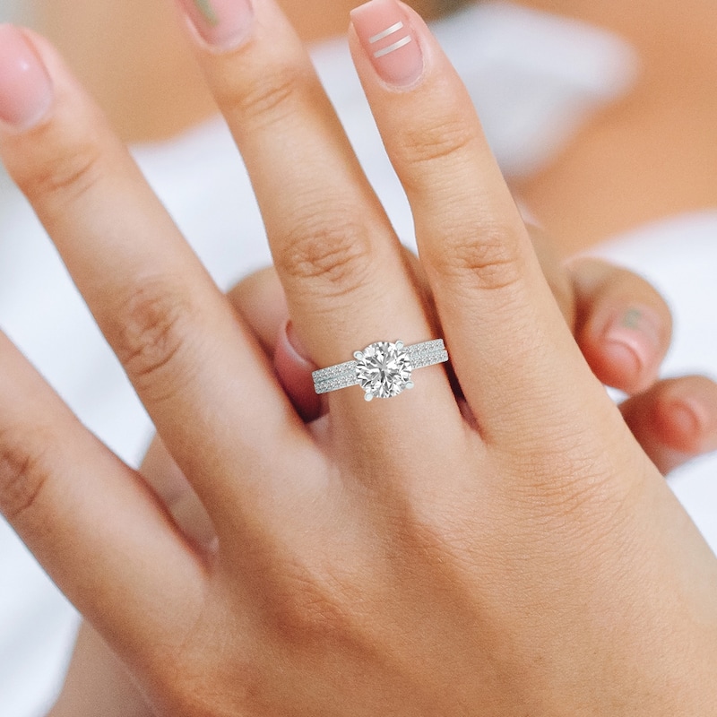 Marquee 3.30 CTW Center Round Cut Lab Grown Diamond Engagement Ring Set in 14Karat White Gold