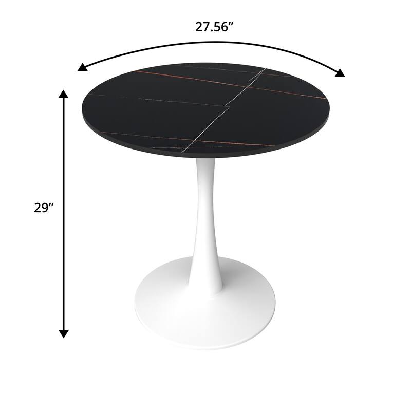 Bristol 27" Round Dining Table Sintered Stone Tabletop & White Stainless Steel Pedestal Base for Kitchen & Dining Room