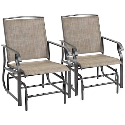 Outsunny 2-Person Gliders Outdoor Swing Chair Set with Breathable Mesh Fabric, Steel Frame for Garden, Backyard, Patio, Dark