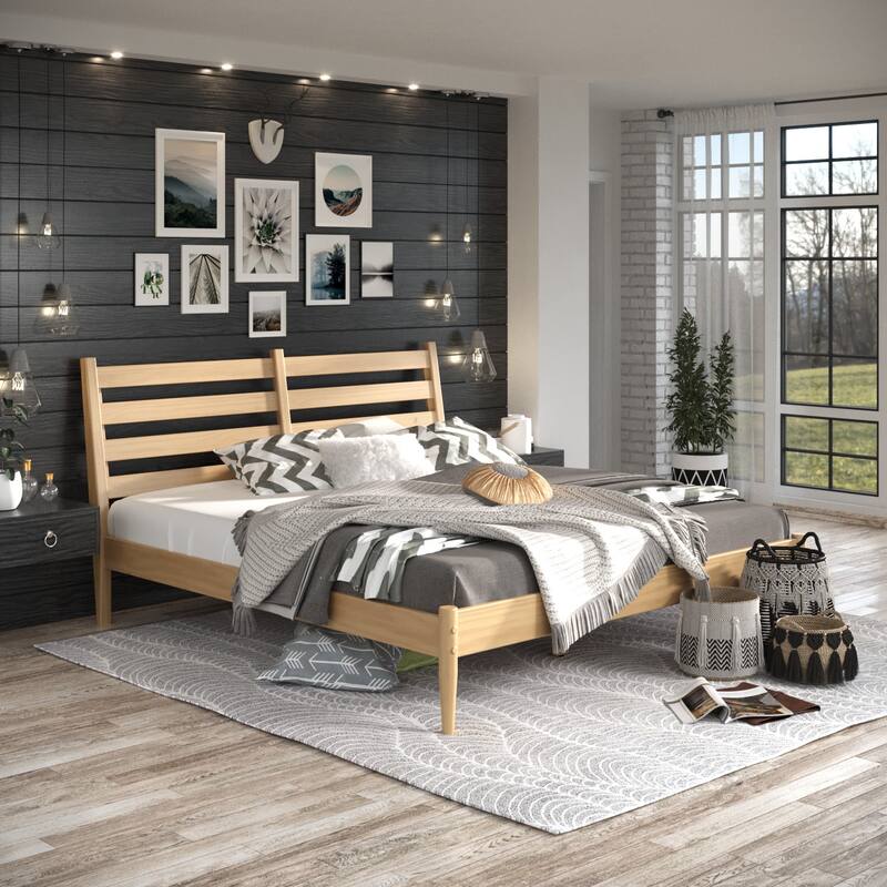 Mid-Century Slat Bed - King Size - Scandinavian Oak Finish