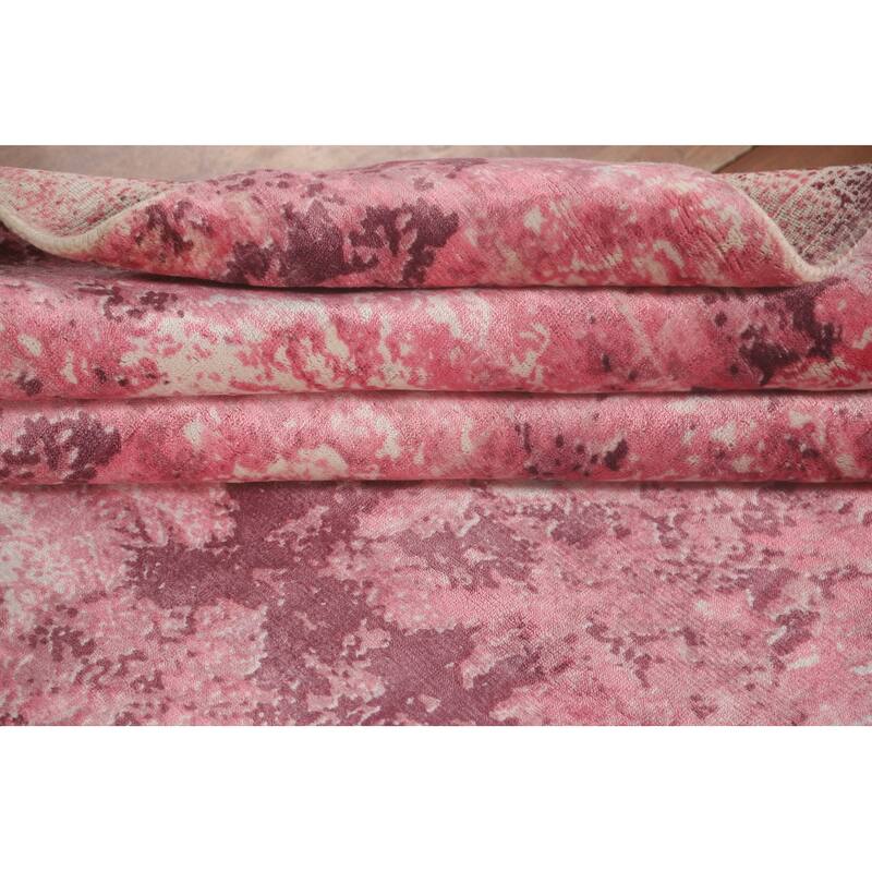 All-Over Pink Abstract Modern Area Rug Handmade Wool Carpet - 5'11" x 8'11"