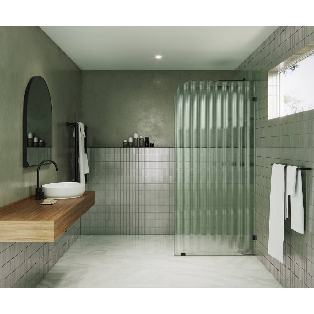 Glass Warehouse 34" x 78" Frameless Shower Door - Single Fixed Panel Fluted Frosted Radius