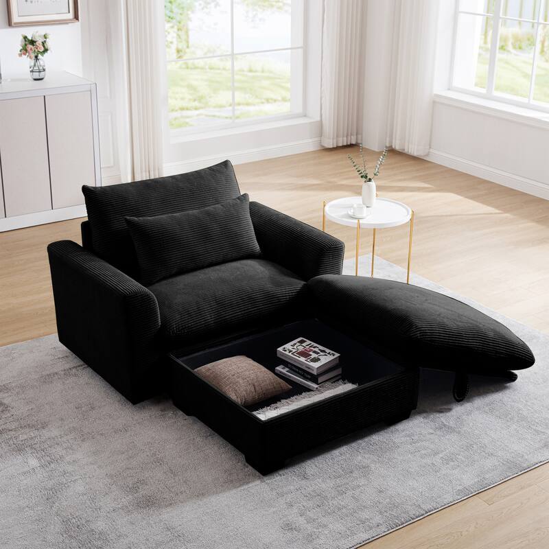 Modern Living Room Chair, Upholstered Fabric Accent Armchair, Corduroy Single Sofa Chair with Ottoman for Office/Bedroom