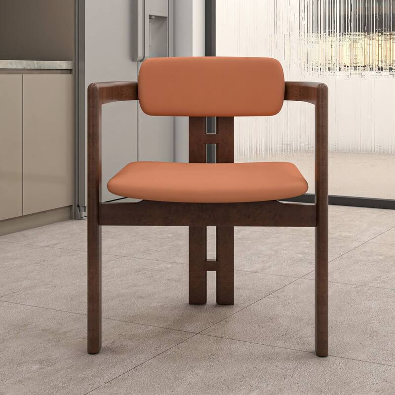 Dining Chairs Upholstered Leather Seats in Rubberwood Set of 4 Arm Chairs Open Back Design