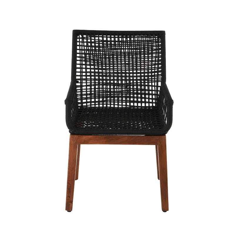 Jute Rope Handmade Woven Accent Chair with Brown Wooden Legs - Black - Roche River Decor