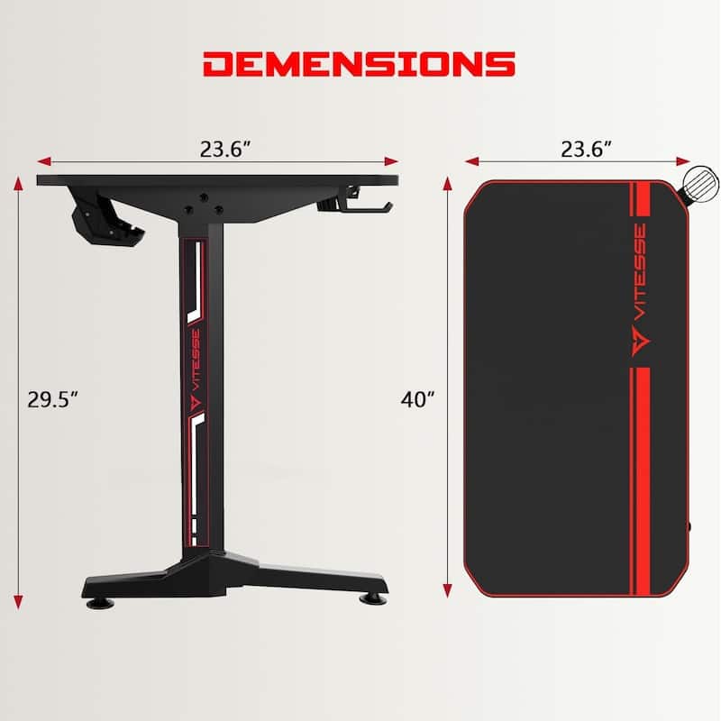 BOSSIN Ergonomic Gaming Desk T-Shaped Office PC Computer Desk with Full Desk Mouse Pad, Handle Rack, Cup Holder Headphone Hook