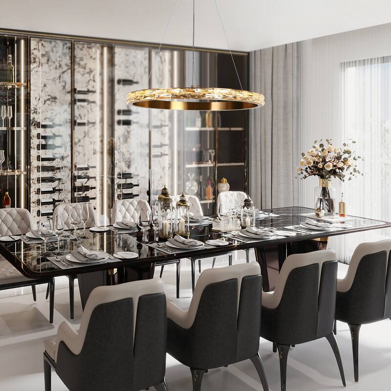 Modern Gold LED 1-Light Crystal Ring Chandelier for Dining Room