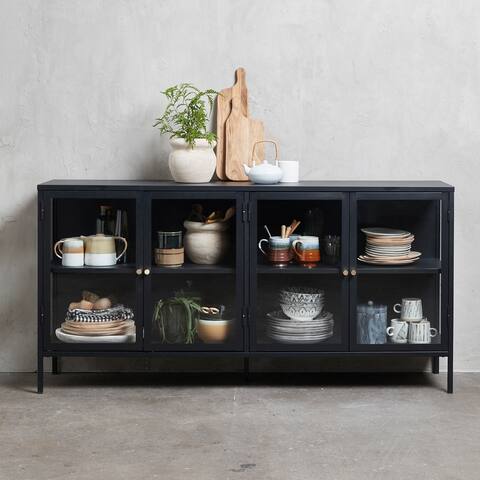 Rye Studio Cairyn Black Glass and Metal Sideboard