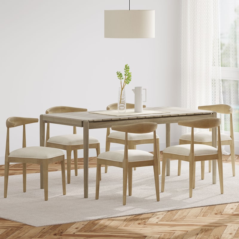 Helke Acacia Wood 7 Piece Dining Set by Christopher Knight Home - Light Ash + Beige