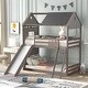 preview thumbnail 1 of 7, Antique Gray Twin Over Twin Solid Pine Bunk Bed with Pitched Roof, Sweetheart Window, Slide, Ladder Antique Gray