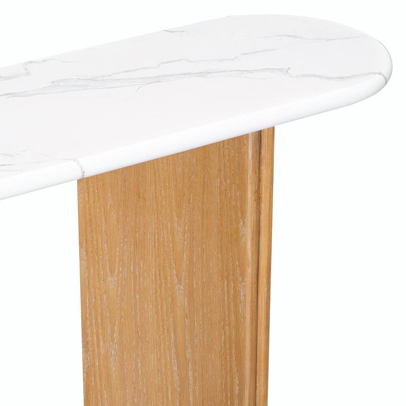 Narrow Console Table - Entryway Table with Oval Marble Top