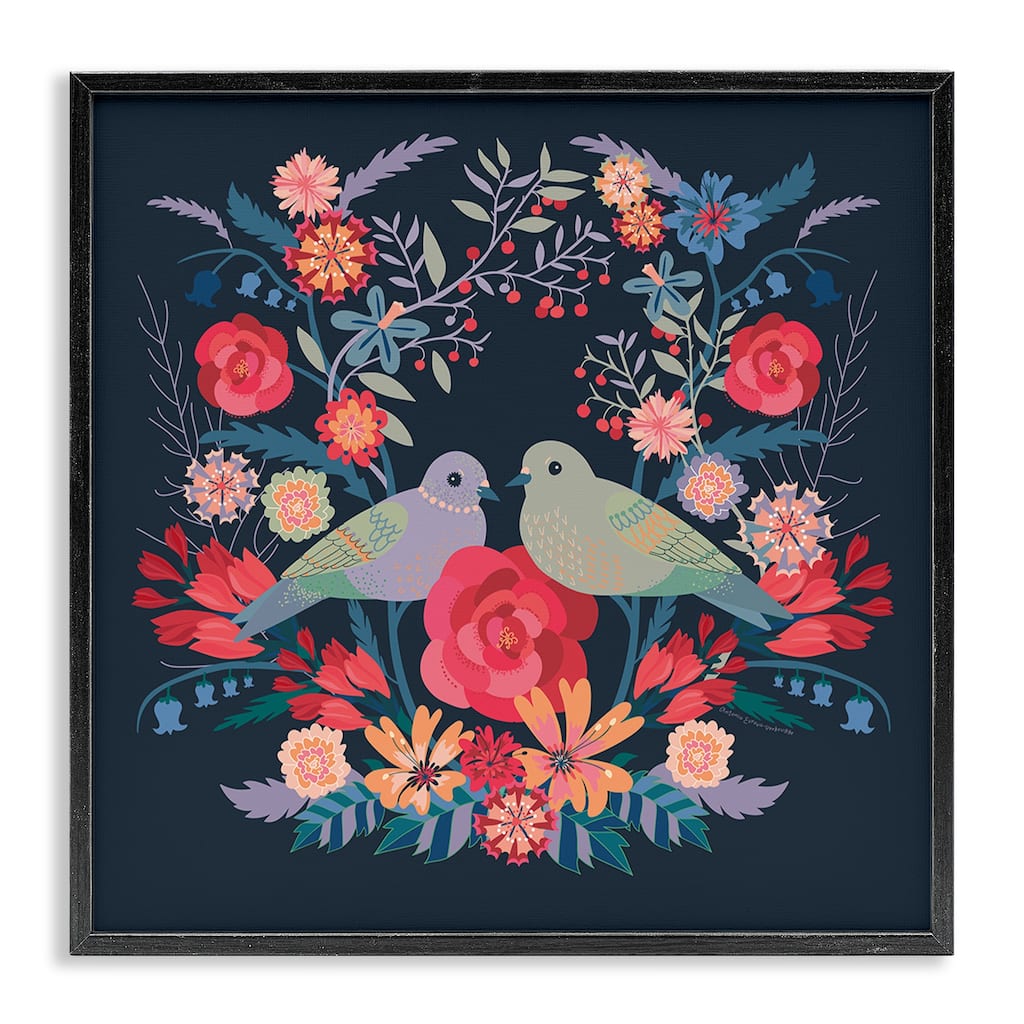 Stupell Symmetrical Birds & Flowers Framed Giclee Art Design By Verbrugge Watercolor