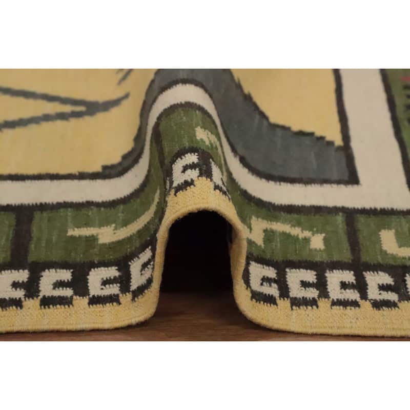 Hand Woven Oriental 100% Wool Carpet Southwestern Tribal Yellow & Gold Kilim Area Rug - 6' 7'' X 3' 8''