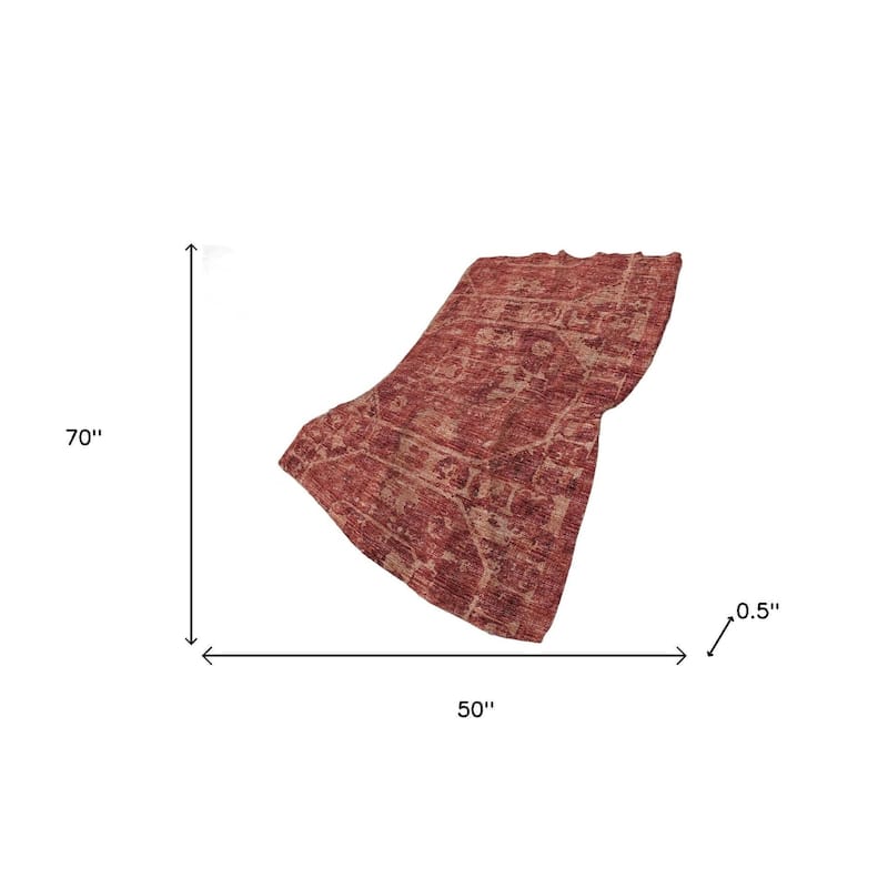 HomeRoots 50" X 70" Red And Maroon Damask Polyester Woven Plush Throw Blanket