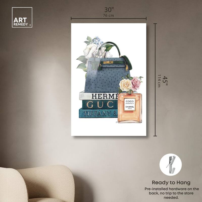 Books and Coco Orange Acrylic by Art Remedy, Ready to Hang