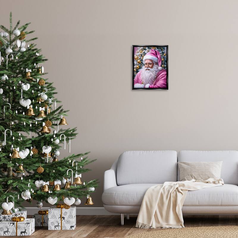 Stupell Traditional Santa in Pink Framed Floater Canvas Wall Art Design By Tabz Jones