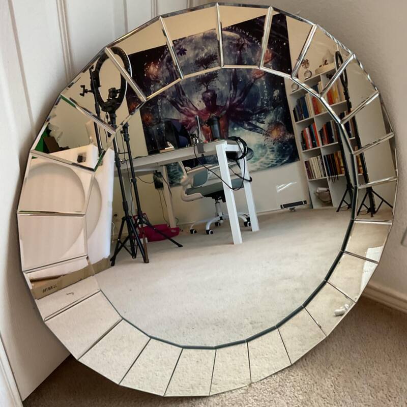 Modern Round Accent Wall Mirror Art Beveled Glass - 32"