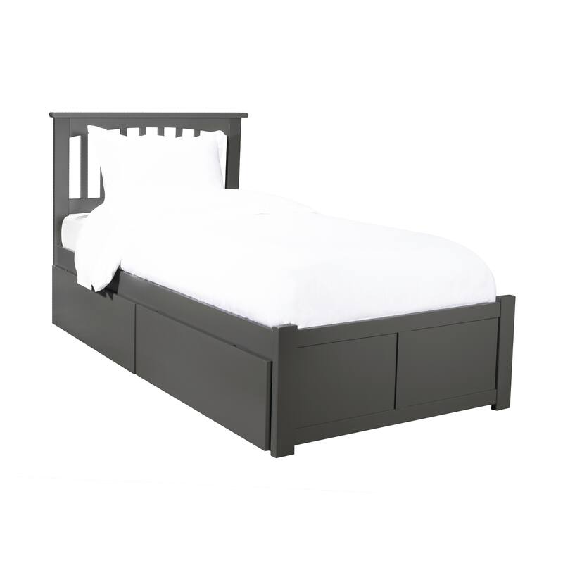 Coastal Platform Bed with Drawers - Grey Fabric Bed Frame - Modern Storage Bed - HomeStock