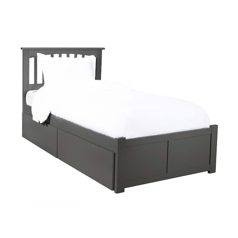 Rustic Platform Bed with Drawers - Grey Storage Bed Frame - Modern Bed with Footboard