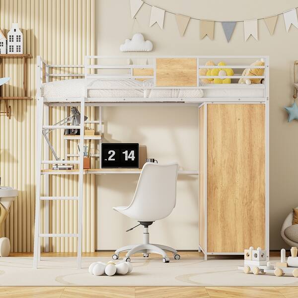 slide 2 of 38, Multifunctional Design Twin Size Loft bed White