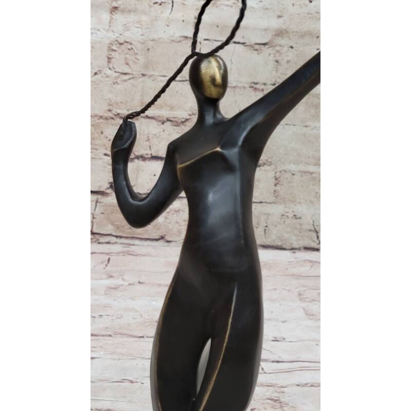 Tennis Badminton Player Serving Bronze Metal Statue Sculpture Figurine Signed 10 Inches X 6 Inches