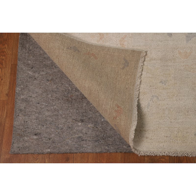 Vegetable Dye Oushak Turkish Area Rug Handmade Beige Wool Carpet - 8'0"x 9'10"