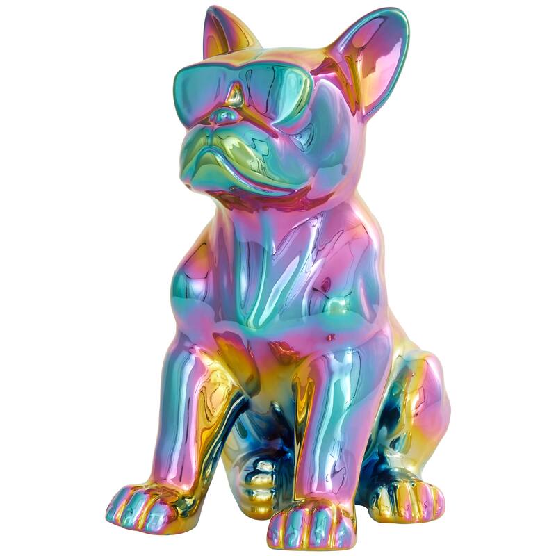 CosmoLiving by Cosmopolitan Ceramic Bulldog Sculpture with Sunglasses - Silver, Gold, Multi Colored