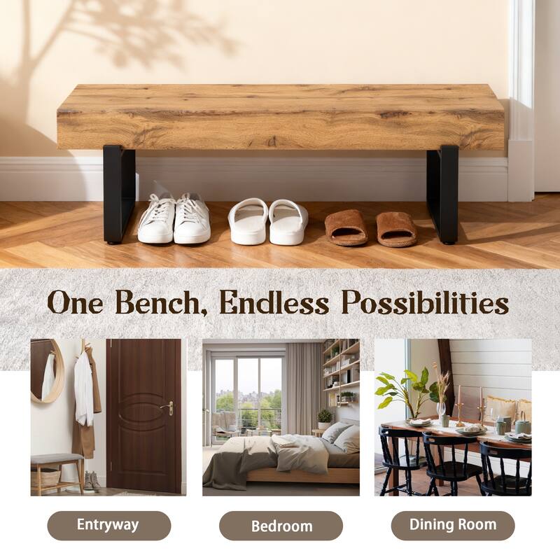 Roomfitters 59" Wood Bench, Modern Farmhouse Entryway Bench with Metal Legs, Bedroom End Seating, Kitchen Dining Bench