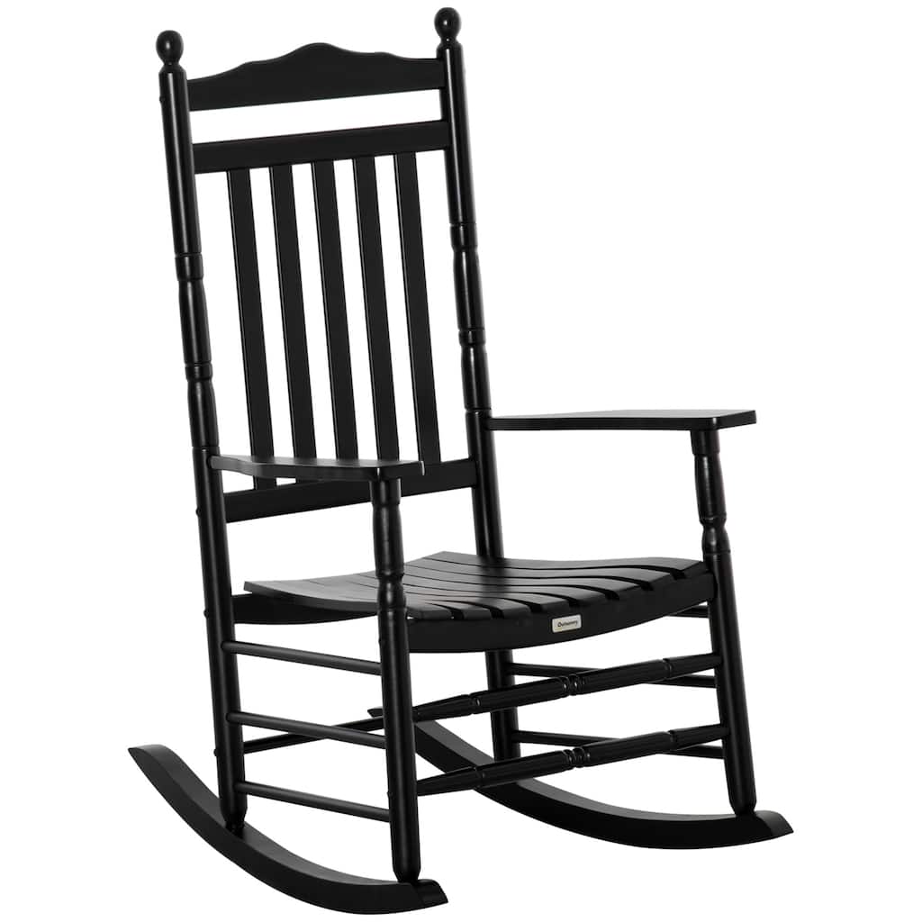 Outdoor Rocking Chair, Patio Wooden Rocking Chair with Smooth Armrests, High Back for Garden, Balcony, Porch