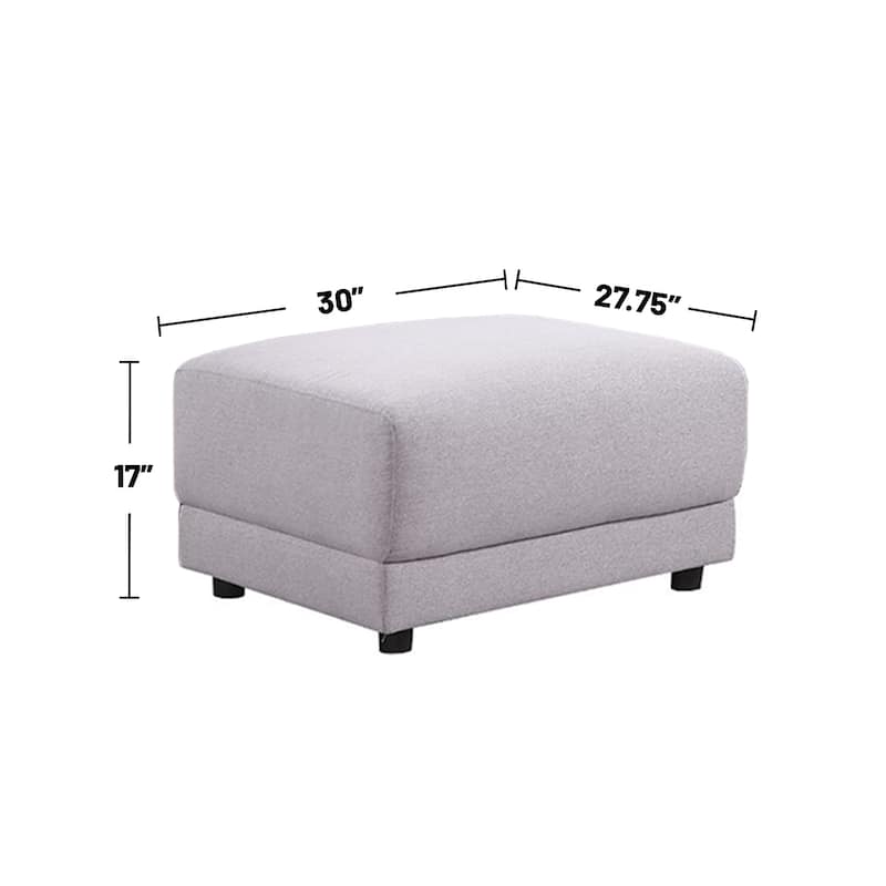 Linen Upholstered Sofa with Ottoman in Light Gray