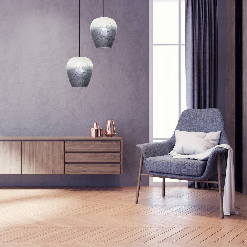 Lily River of Goods Black Metal and Glass 10.75-Inch Pendant Light with Adjustable Hanging Cord - 10.75" x 10.75" x 14/73"