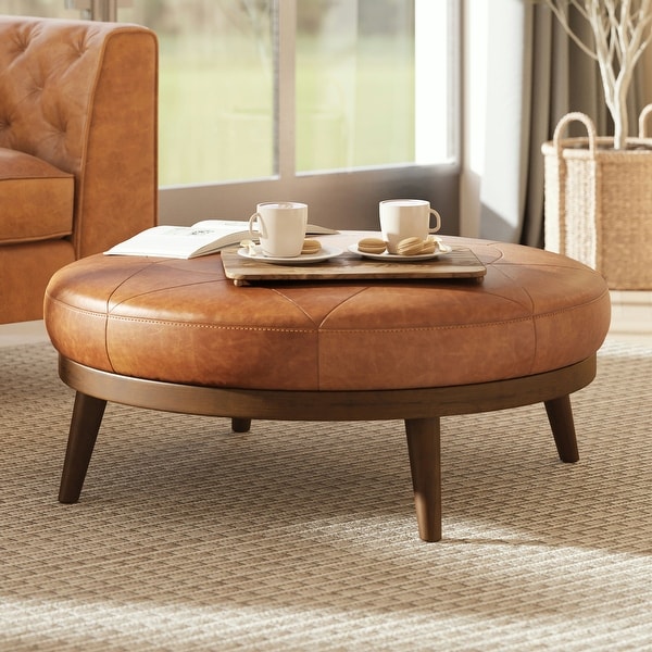 Poly & Bark Gio Ottoman - Full Grain Genuine Italian Leather - On