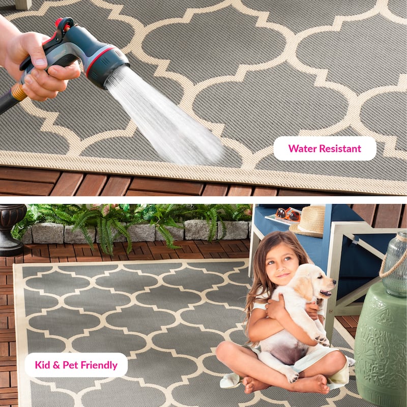 SAFAVIEH Courtyard Sibel Indoor /Outdoor Waterproof Patio Backyard Rug - 5'3" x 7'7" - Anthracite/Beige