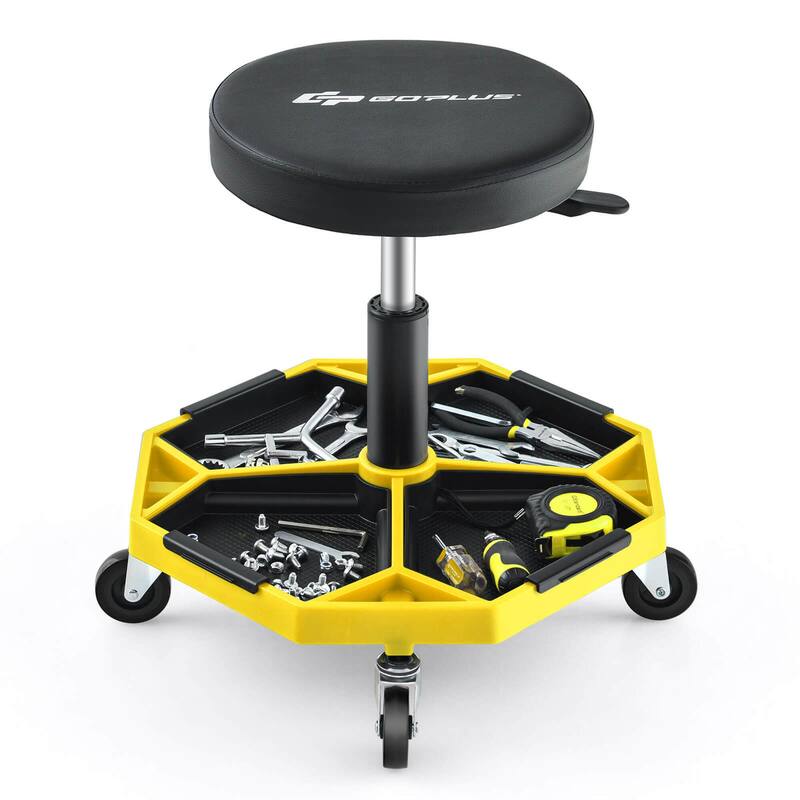 Costway Heavy-Duty Adjustable Height Rolling Stool with Tool Tray - See Details