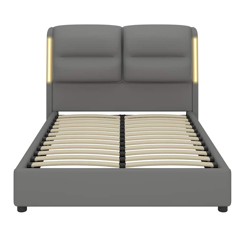 Upholstered Queen Size Hydraulic Platform Bed with Lift Up Storage