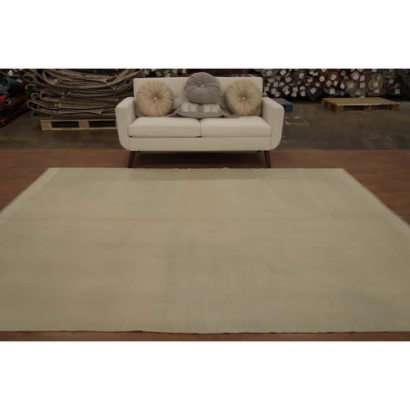 Hand Woven Oriental 100% Wool Carpet Southwestern Modern Beige & Ivories Kilim Area Rug - 9' 9'' X 7' 10''