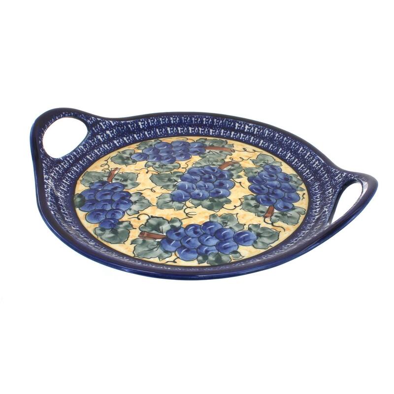 Blue Rose Polish Pottery 1333 Zaklady Round Serving Tray with Handles