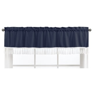 Navy Boho Bohemian Window Curtain Valance - Solid Color Blue and White Farmhouse Chic Minimalist Tassel Fringe Macrame