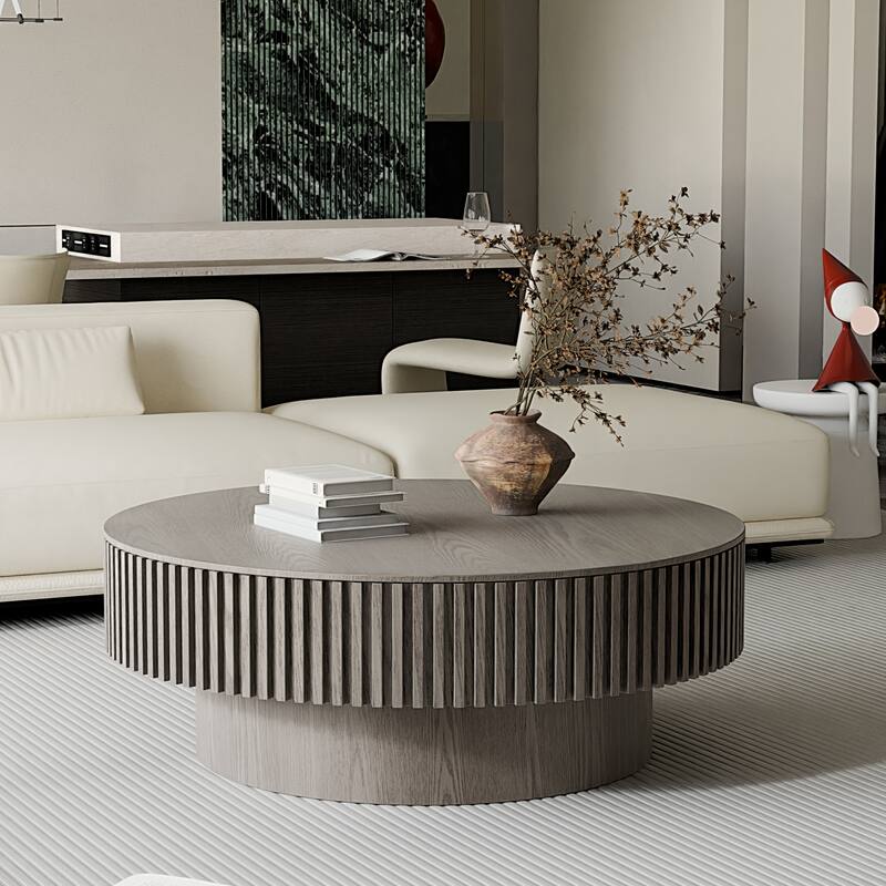 39.37" Round Coffee Table with Storage Solid Wood Veneered Modern Coffee Table Accent Tea Table for Living Room, Bedroom