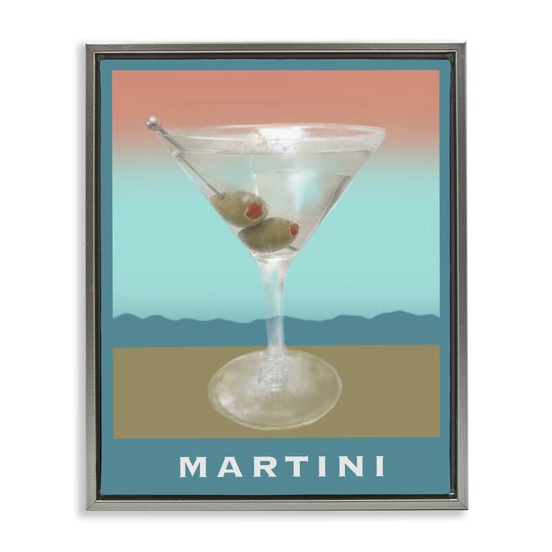 Stupell Martini over Muted Tones Framed Floater Canvas Wall Art Design By Matthew Piotrowicz - 25 x 31 - Grey