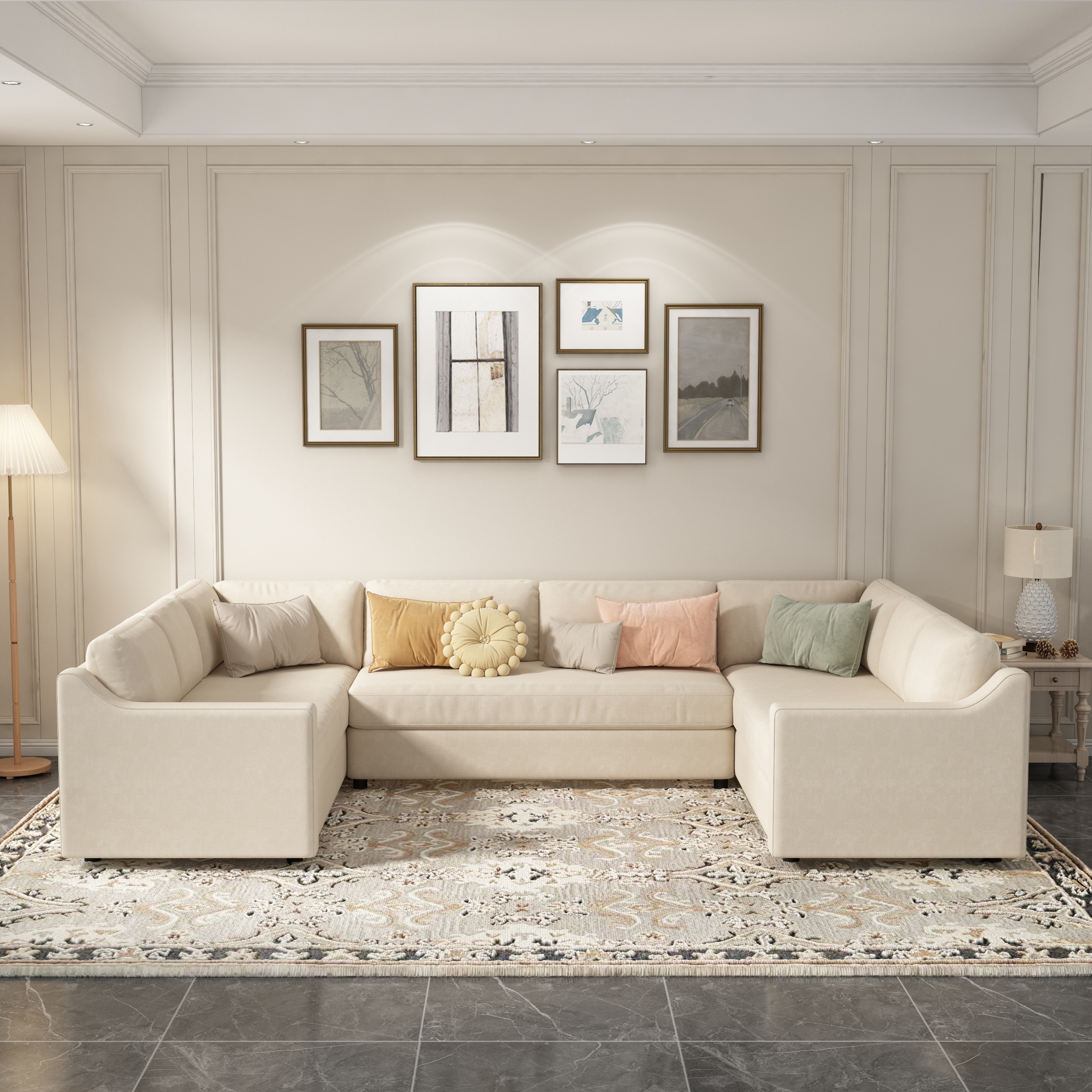 U Shaped Large Upholstered Sectional Sofa with Spacious Seating Plush Cushions for 6 8 People