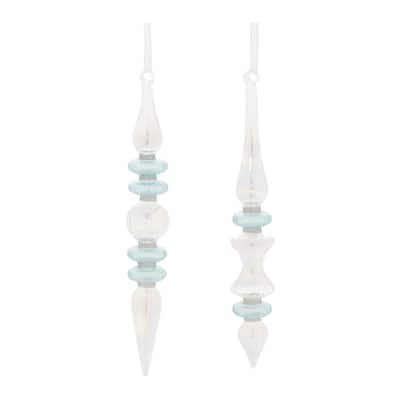 Set of 24 Wintry Blue Iridescent Glass Finial Christmas Ornaments - 1.5” L x 1.5” W x 10.5” H