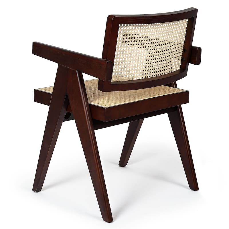 Solid Wood Rattan Armchair Dining Chair in Natural
