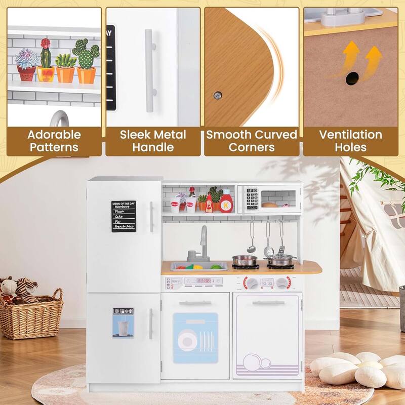 Kids Kitchen Play Set w/ Stove Removable Sink Oven Dish Washer