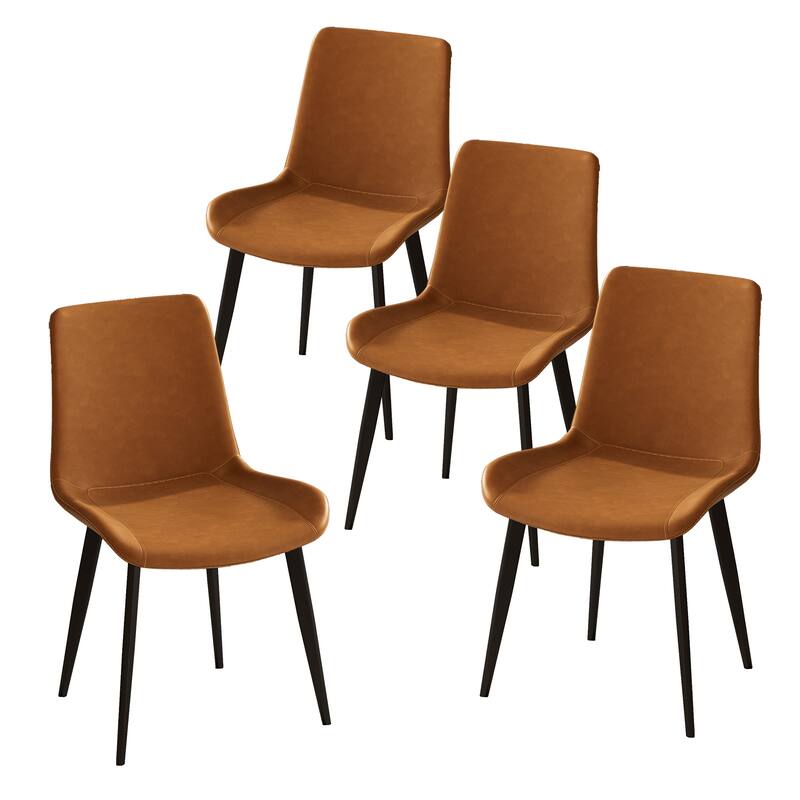 Dining Chairs 4PCS, Modern Kitchen & Dining Room Chairs, Upholstered Faux Leather Cushion Seat and Sturdy Metal Legs - Orange