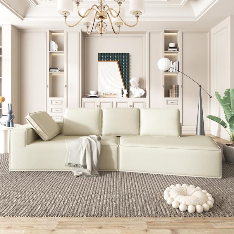 125" Stylish 4-Seater Chaise Lounge Sofa, Modern Indoor Sleeper for Cozy Living Room Relaxation