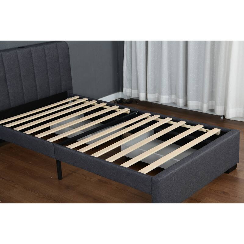 Twin Upholstered Platform Bed with Storage Drawers & USB Ports
