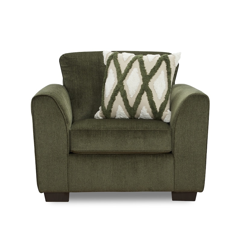 Roundhill Furniture Marvella Living Room Armchair with Mosswood Chenille Upholstery and Textured Accent Pillow
