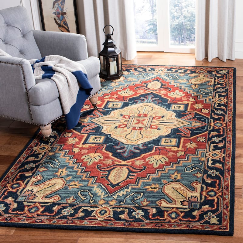 SAFAVIEH Handmade Heritage Shena Traditional Wool Rug - 4' x 6' - Red/Navy - Rectangle